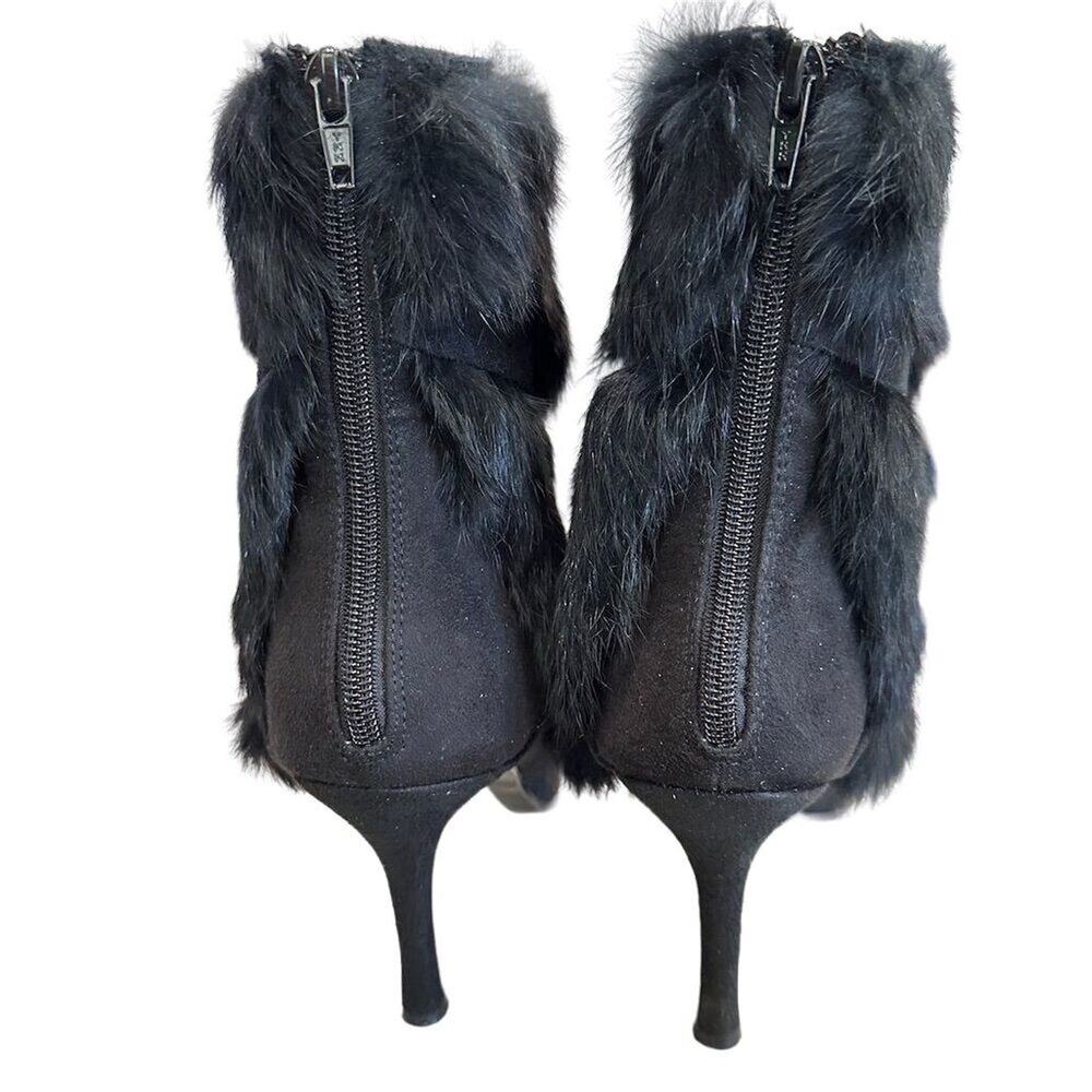 Pierre Dumas Women's Black Stiletto Heel Boots Size 9M Faux Fur Trim - Picture 6 of 9